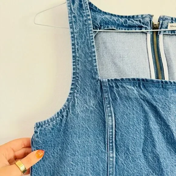 NEW ABERCROMBIE Medium Blue Wash Denim A-Line Mini Tank Top Jean Dress XL - Picture 13 of 16
